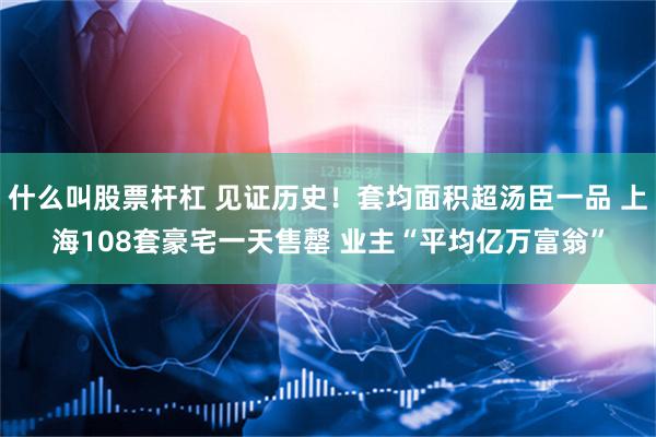 什么叫股票杆杠 见证历史！套均面积超汤臣一品 上海108套豪宅一天售罄 业主“平均亿万富翁”