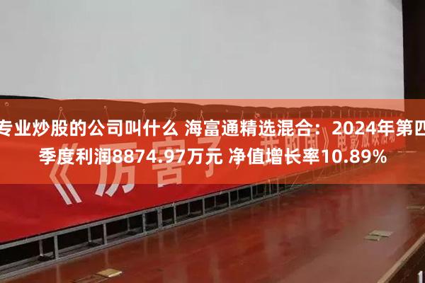 专业炒股的公司叫什么 海富通精选混合：2024年第四季度利润8874.97万元 净值增长率10.89%
