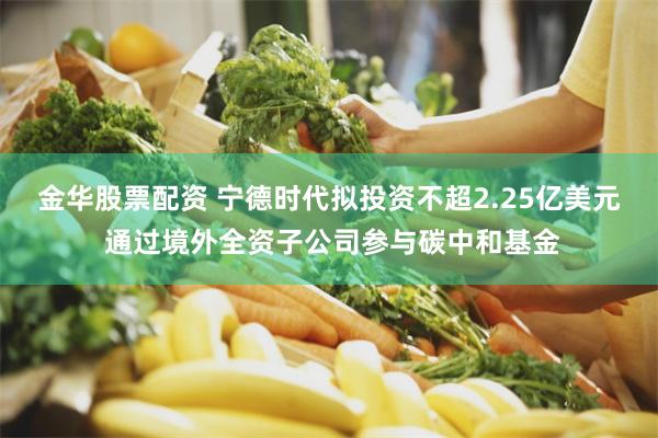 金华股票配资 宁德时代拟投资不超2.25亿美元 通过境外全资子公司参与碳中和基金