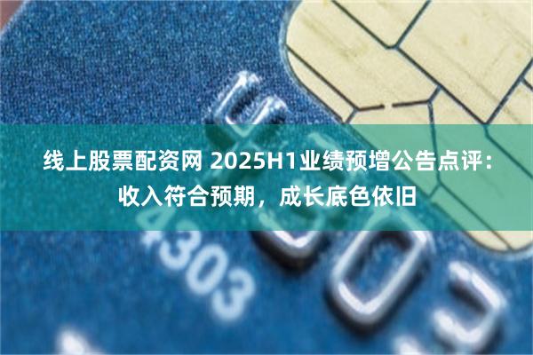 线上股票配资网 2025H1业绩预增公告点评:收入符合预期,成长底色依旧