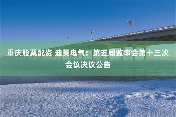 重庆股票配资 迪贝电气：第五届监事会第十三次会议决议公告